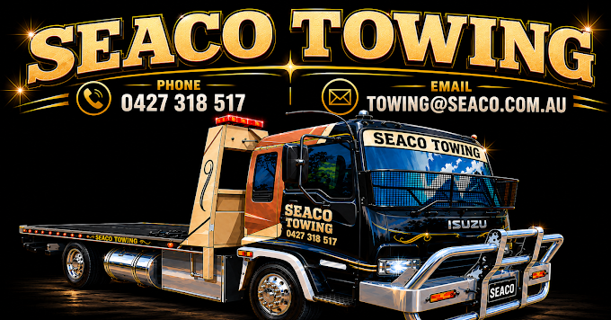 Seaco Towing logo with phone and email contact details